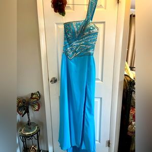 Terani beautiful one strap evening gown with beaded bodice